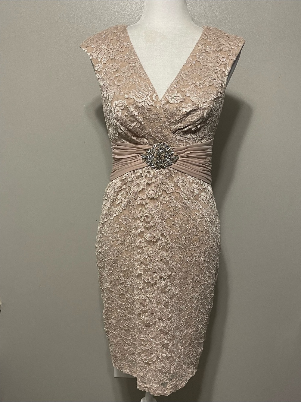 Vtg Jessica Howard Cocktail Dress 6 Party Gold Rushed Rhinestone Embellish Waist